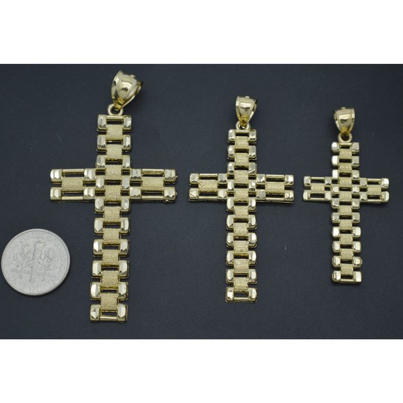 Real 10K Solid Yellow Gold Rlx Railroad Cross Crucifix Texture Pendant 4.0 grams - Picture 2 of 5